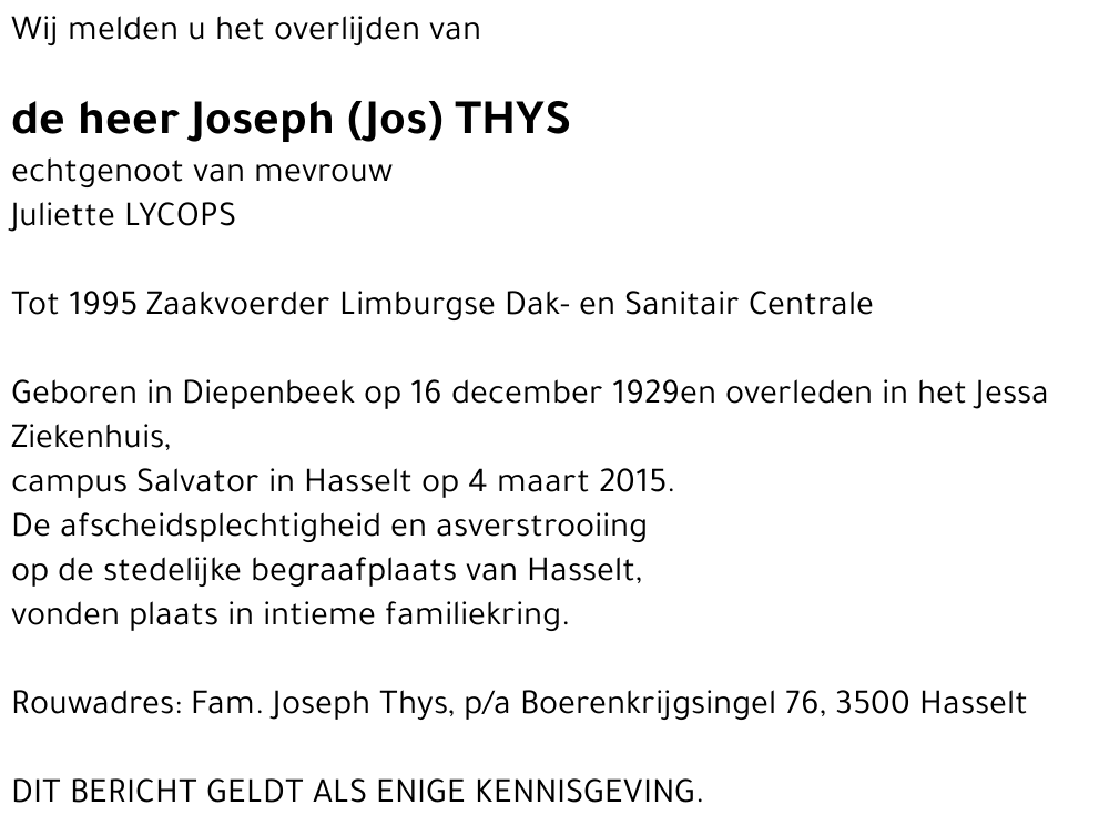Joseph (Jos) Thys