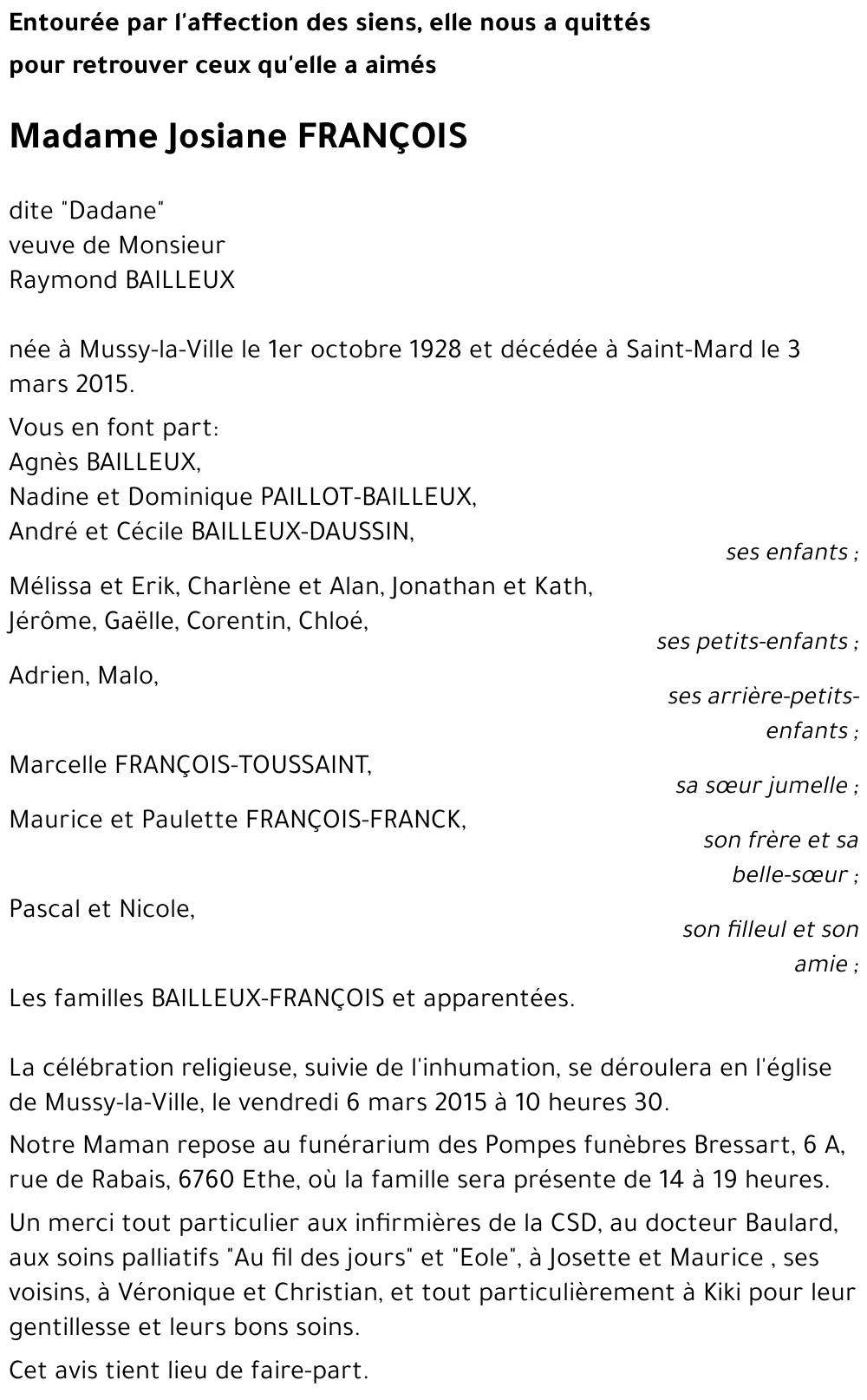 Josiane FRANÇOIS dite « Dadane » 