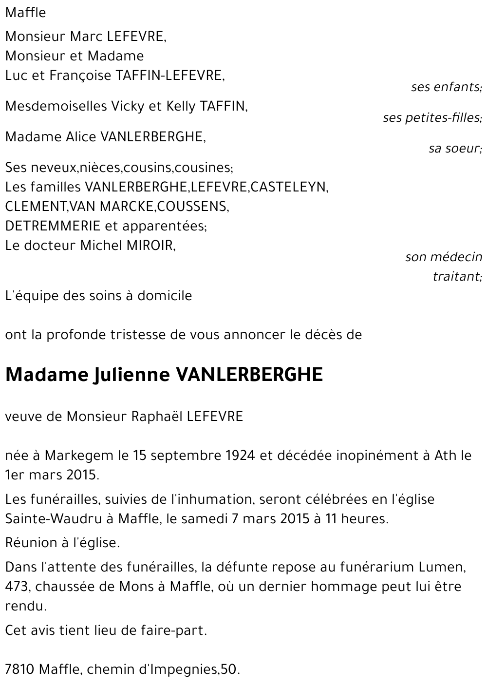 Julienne VAN LERBERGHE