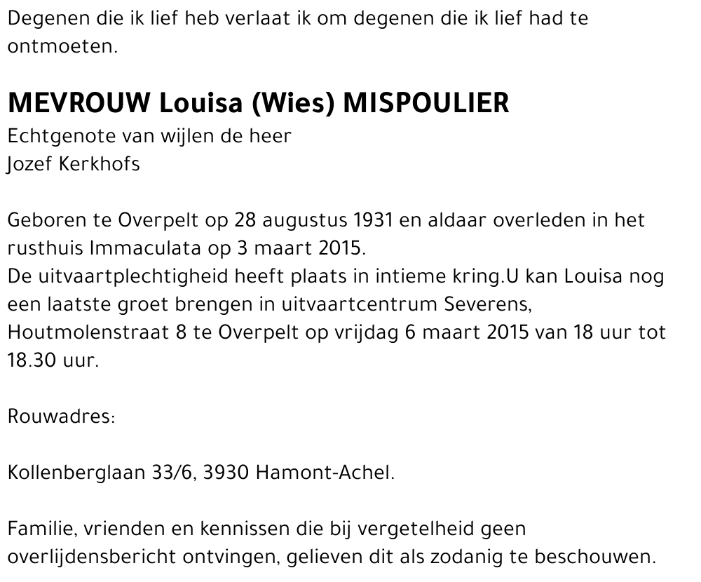 Louisa (Wies) Mispoulier