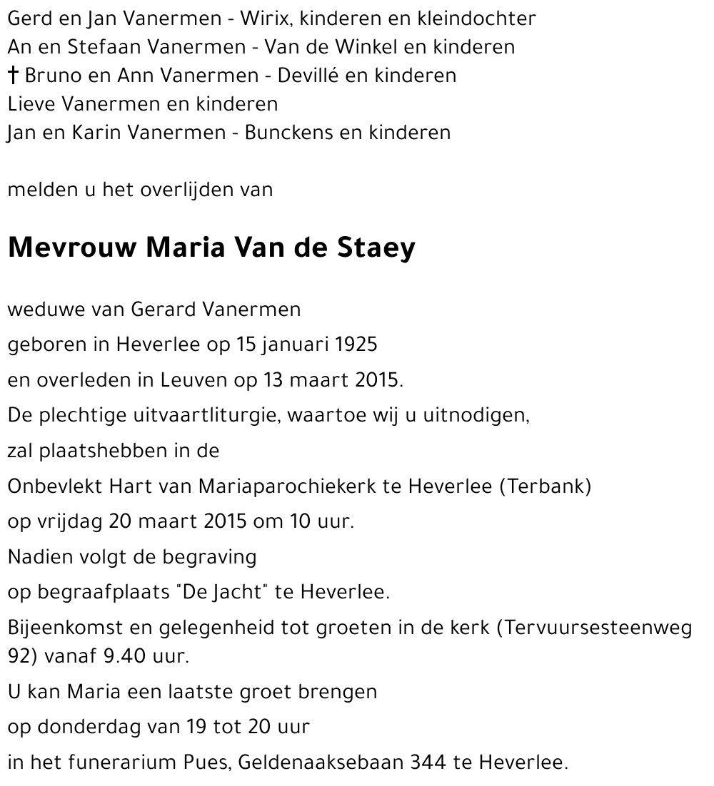 Maria Van de Staey