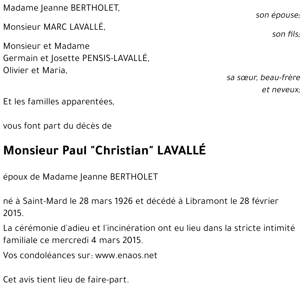 Paul (Christian) LAVALLÉ