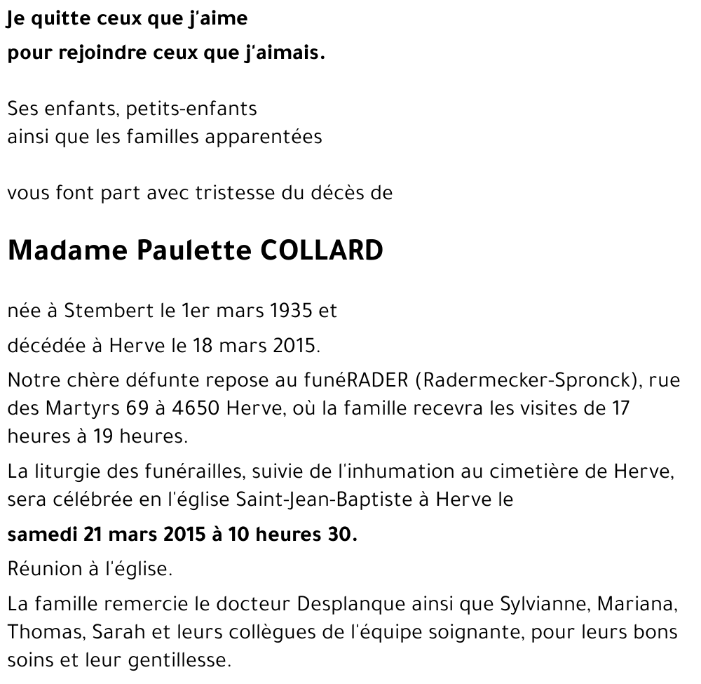 Paulette COLLARD
