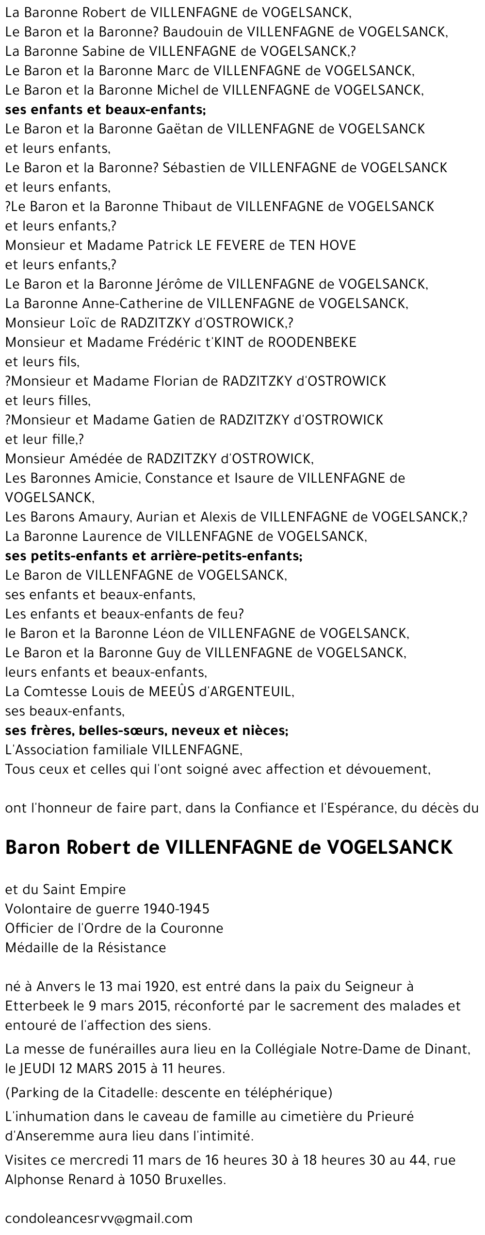 Robert de VILLENFAGNE de VOGELSANCK