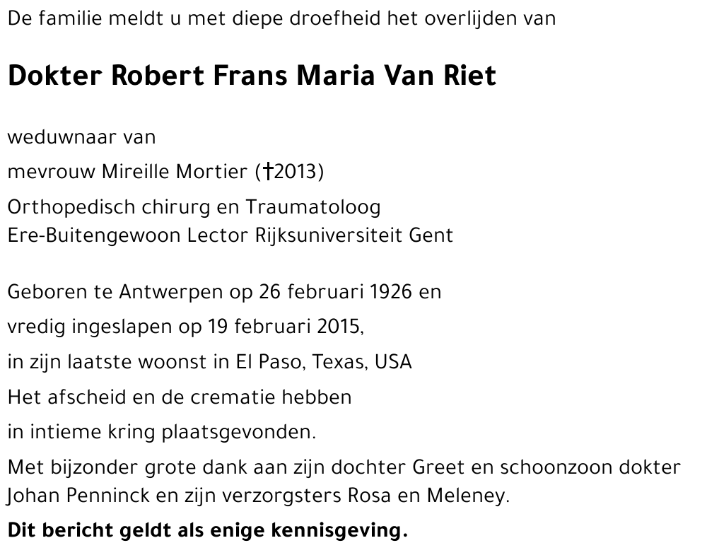 Robert Frans Maria Van Riet