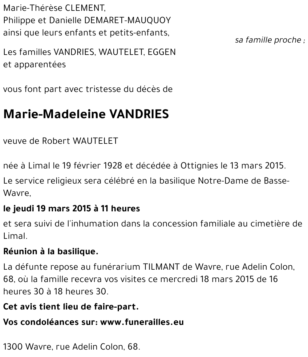 VANDRIES Marie-Madeleine