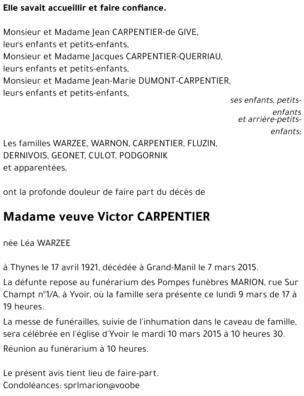 veuve Victor CARPENTIER