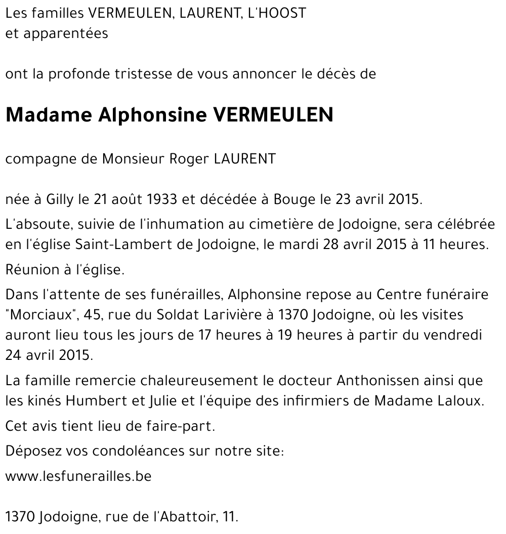 Alphonsine VERMEULEN