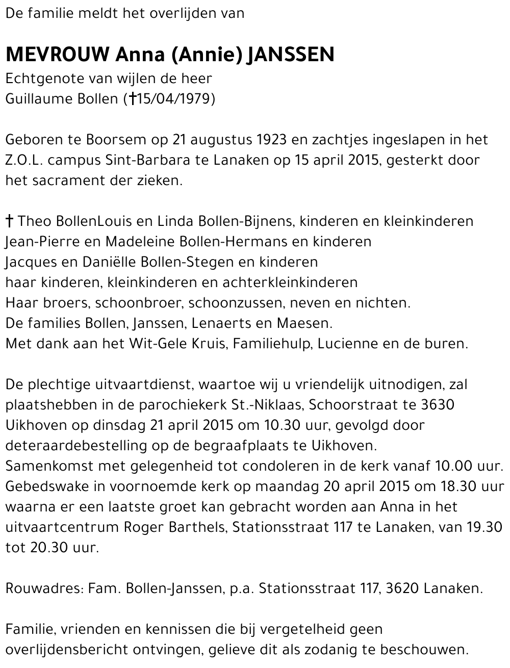 Anna (Annie) Janssen