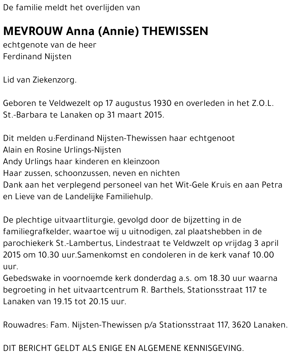 Anna (Annie) Thewissen