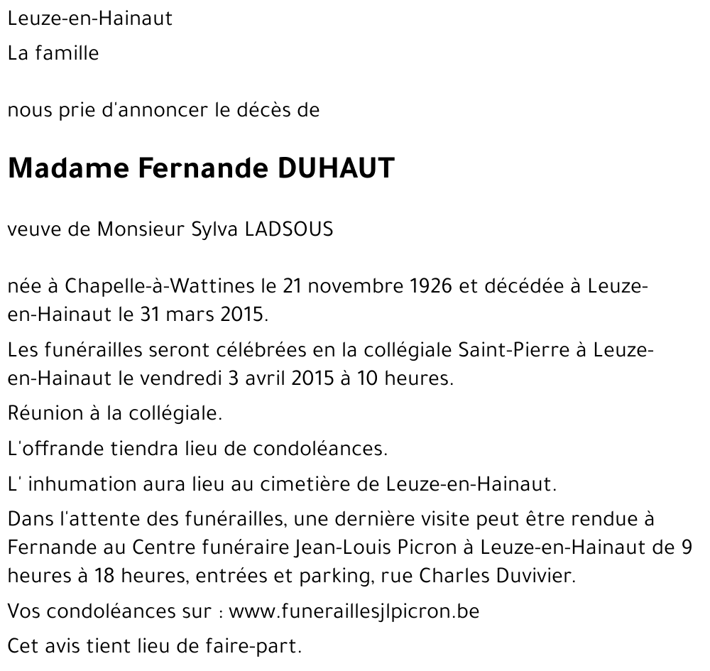 Fernande DUHAUT