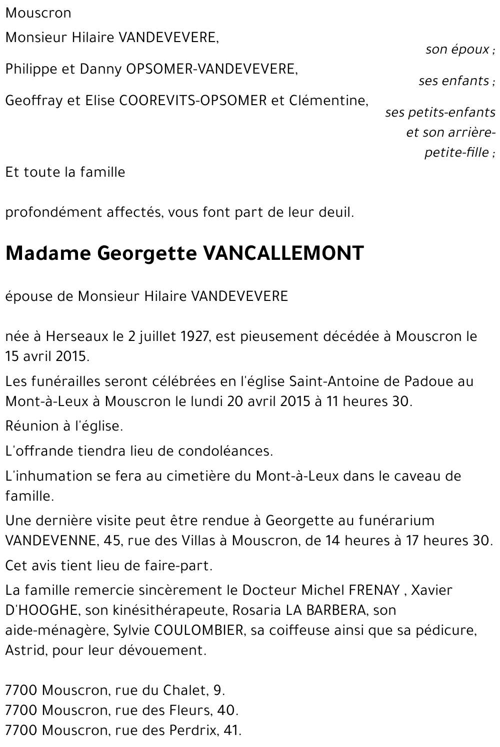 Georgette VANCALLEMONT