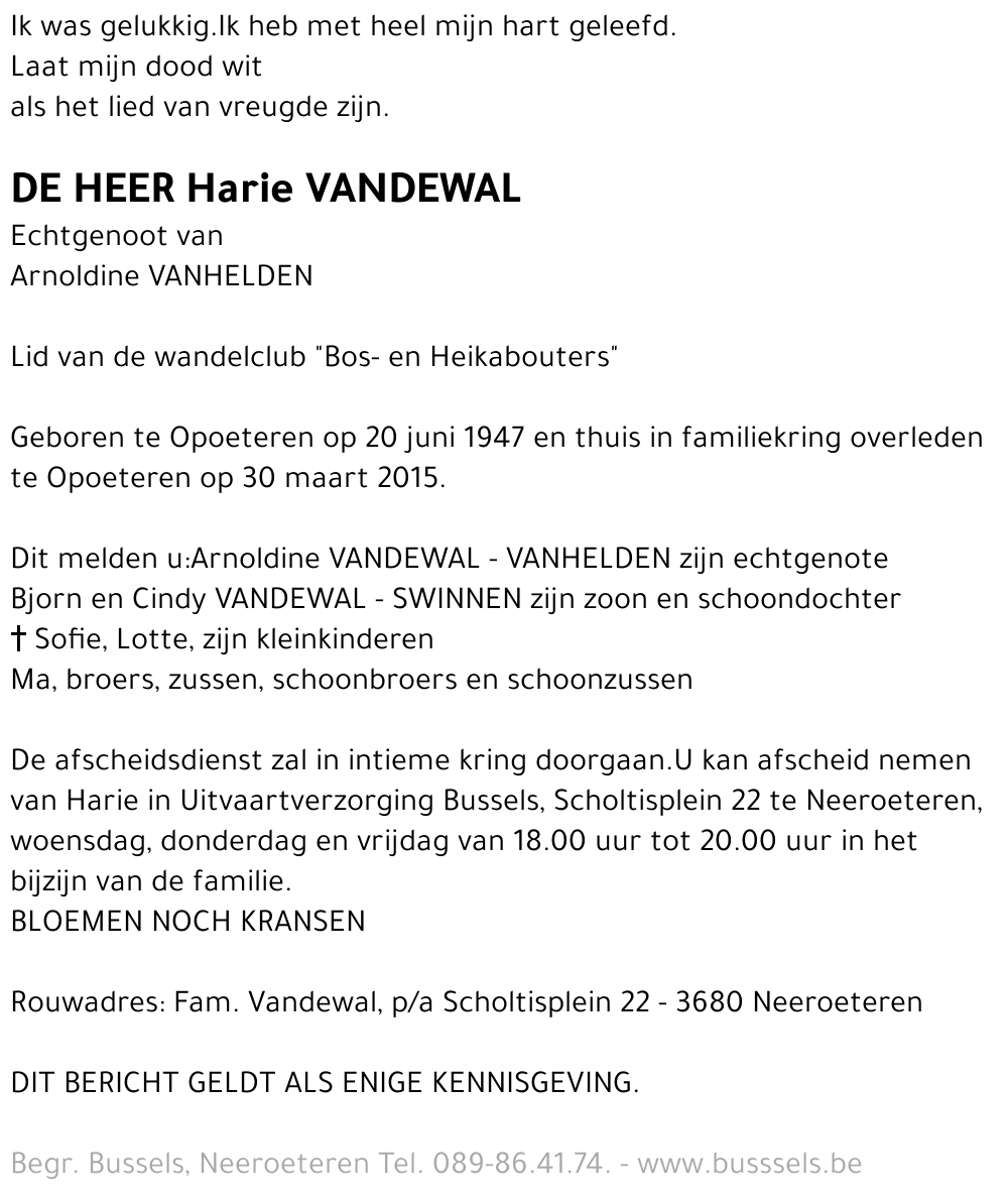 Harie VANDEWAL
