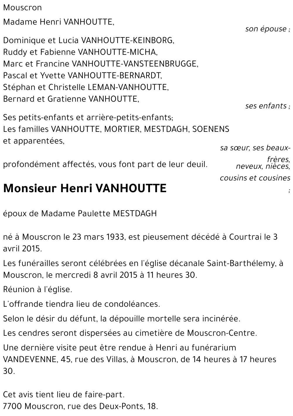 Henri VANHOUTTE