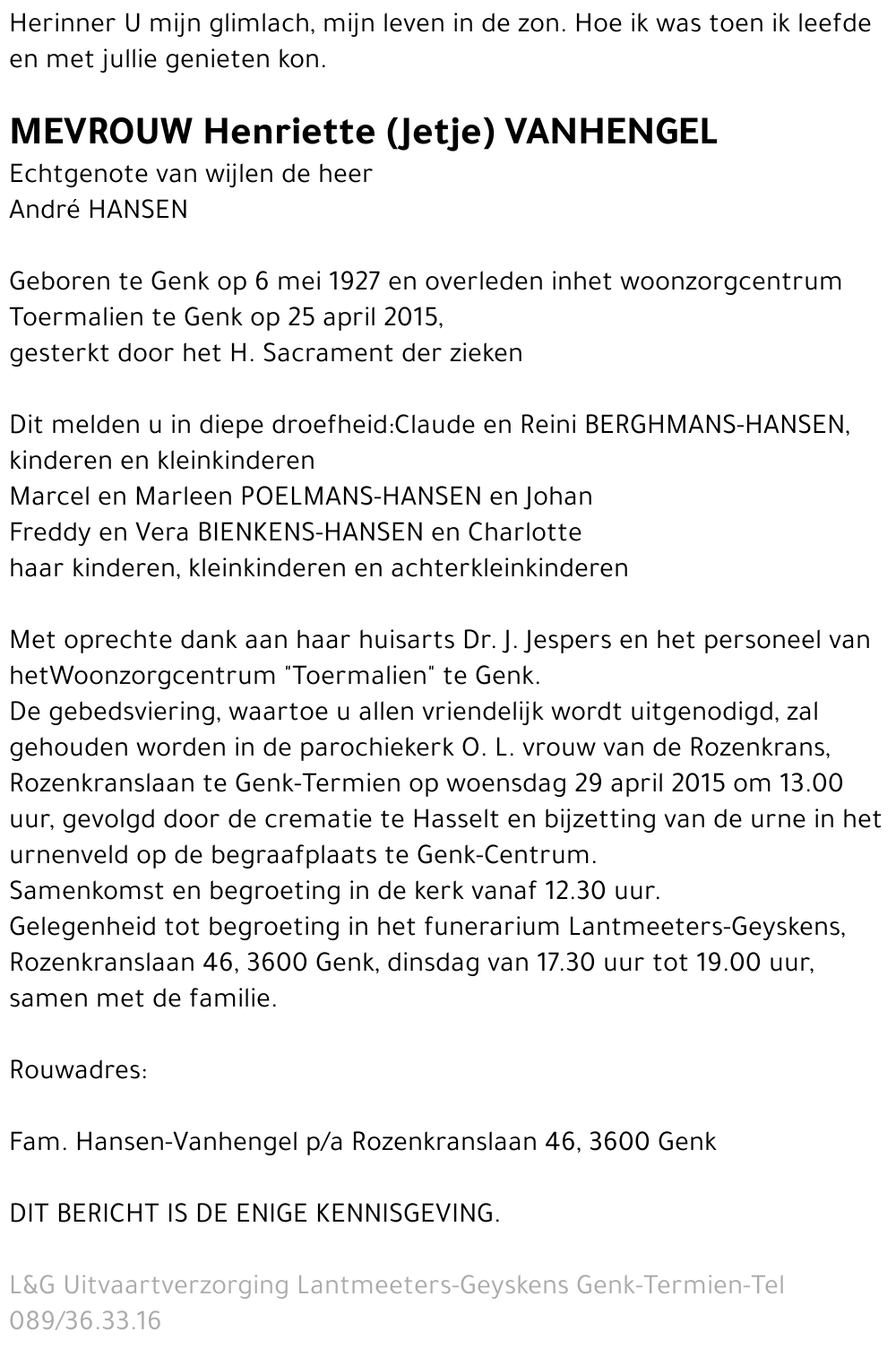 Henriette VANHENGEL