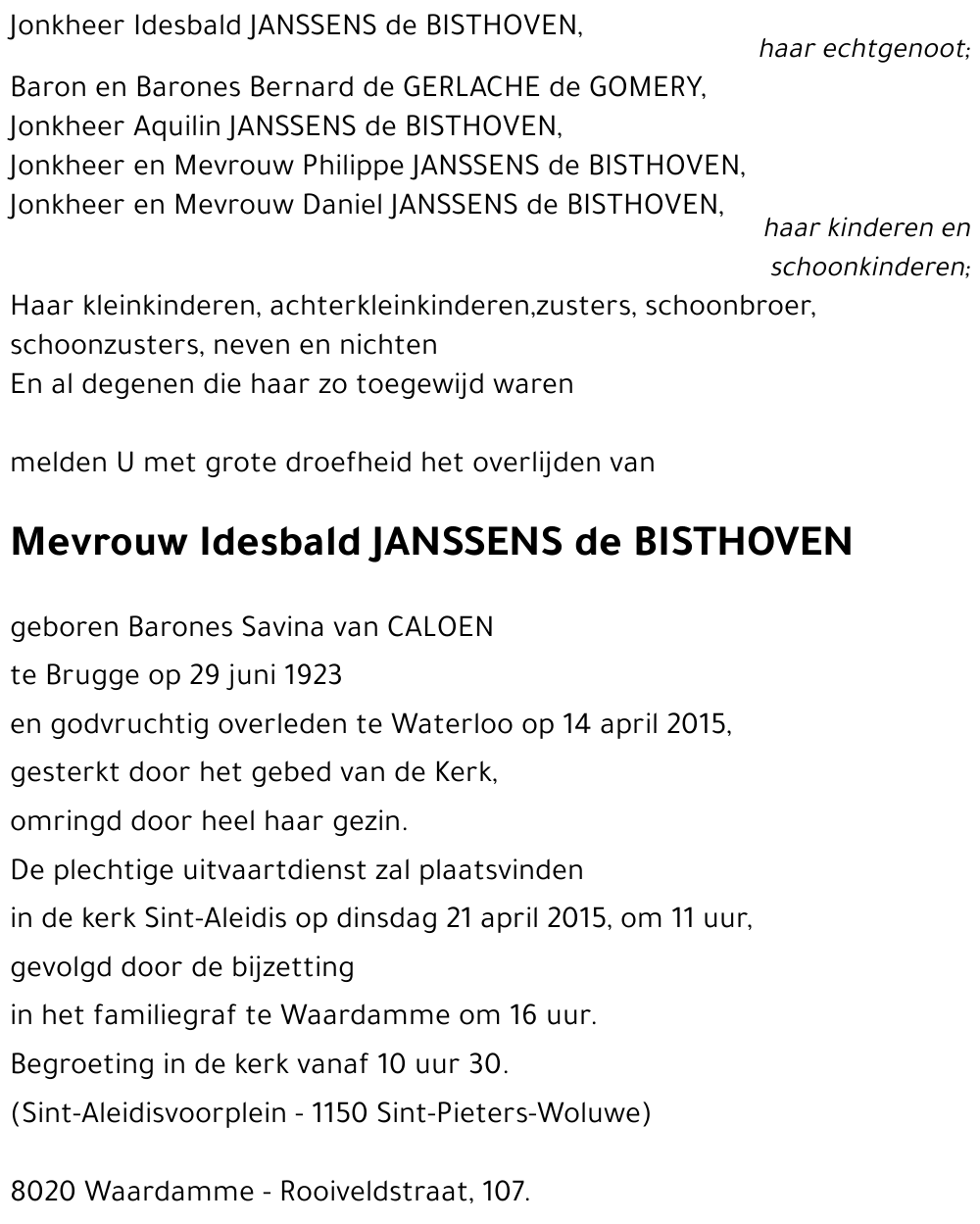 Idesbald JANSSENS de BISTHOVEN