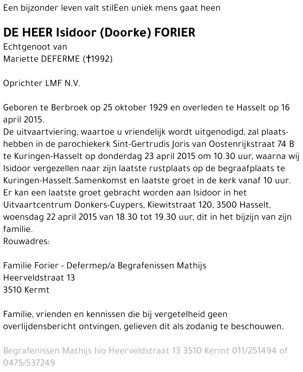 Isidoor (Doorke) Forier