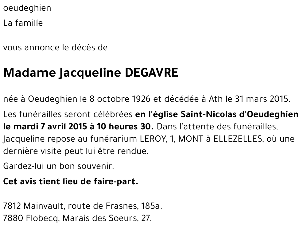 Jacqueline DEGAVRE