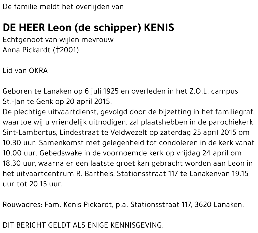 Leon (de schipper) Kenis