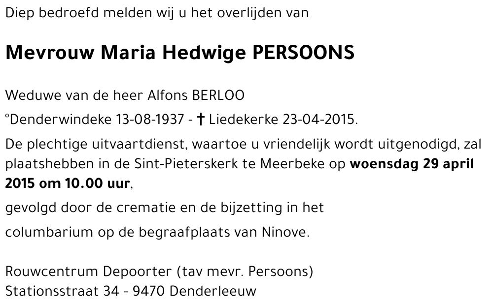 Maria Hedwige Persoons