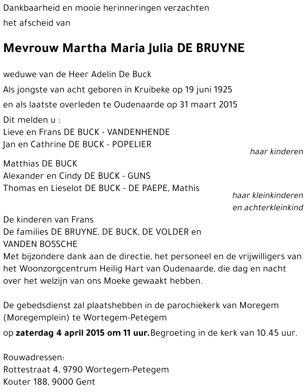 Martha Maria Julia DE BRUYNE