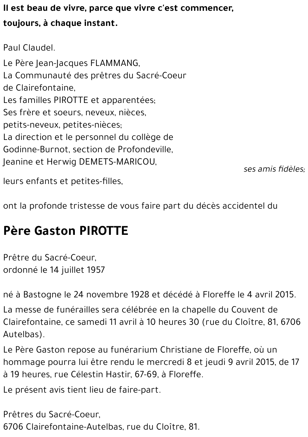 Père Gaston PIROTTE