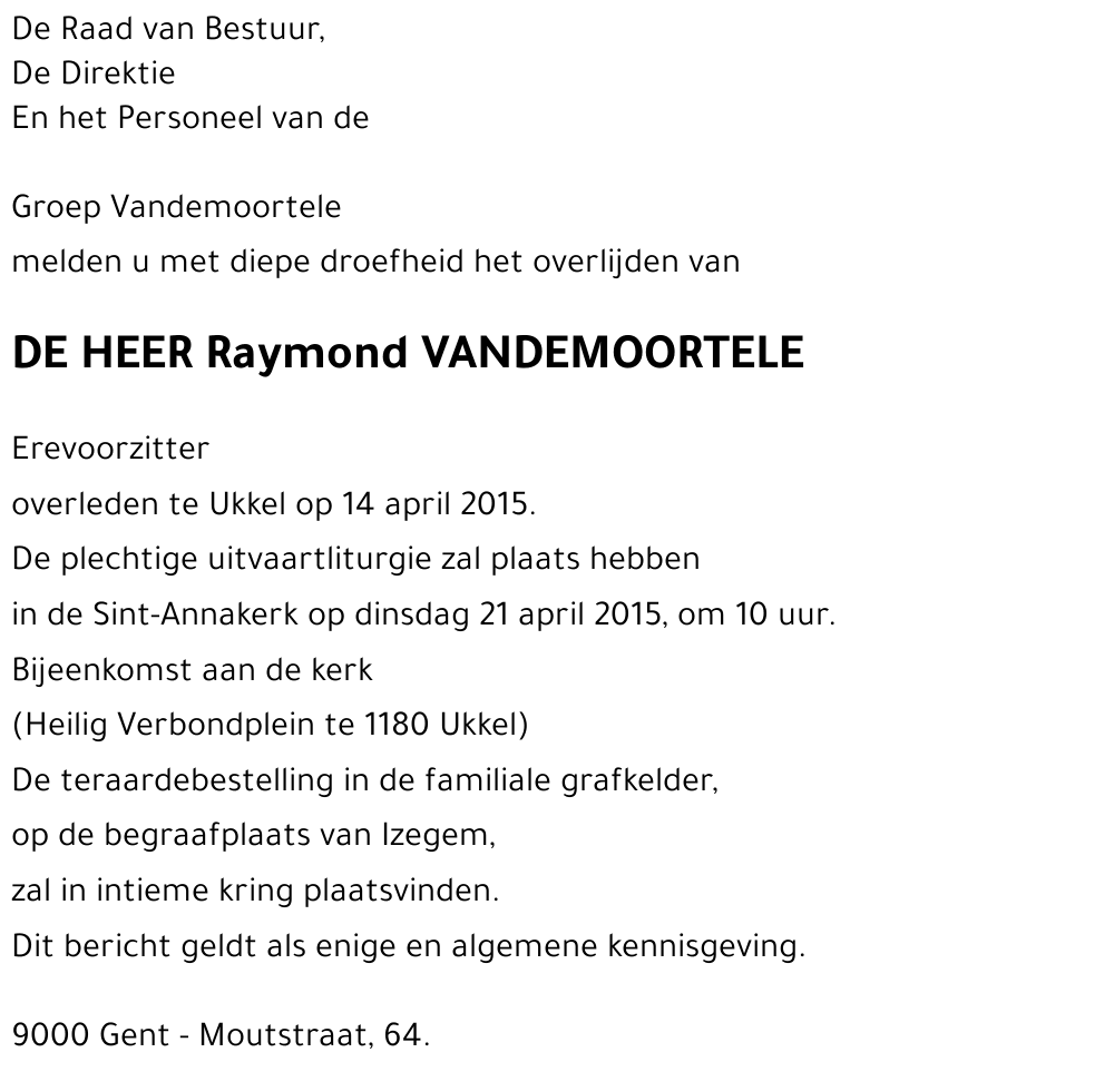 Raymond VANDEMOORTELE