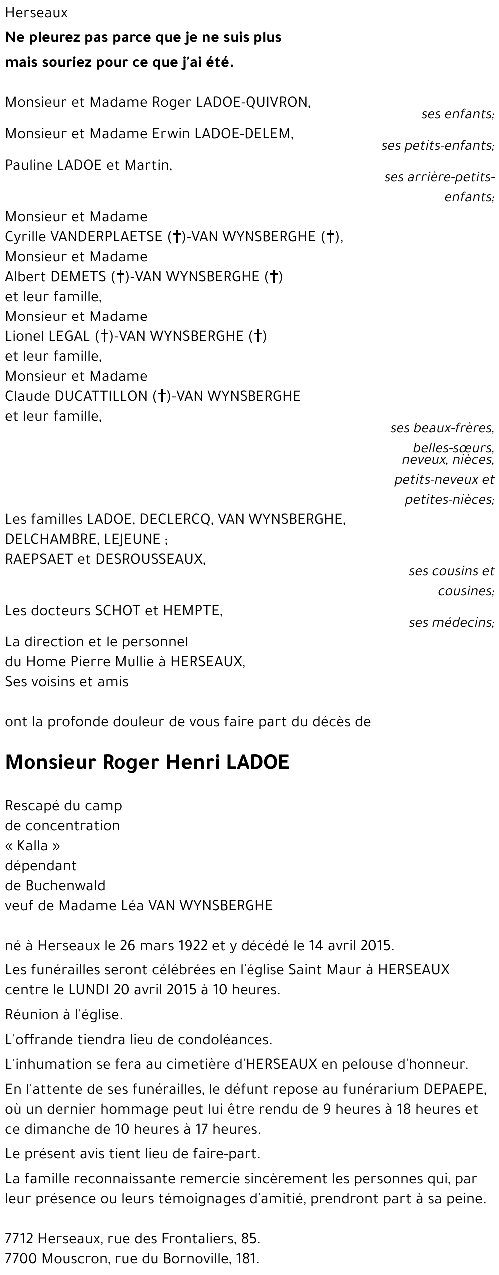 Roger Henri LADOE