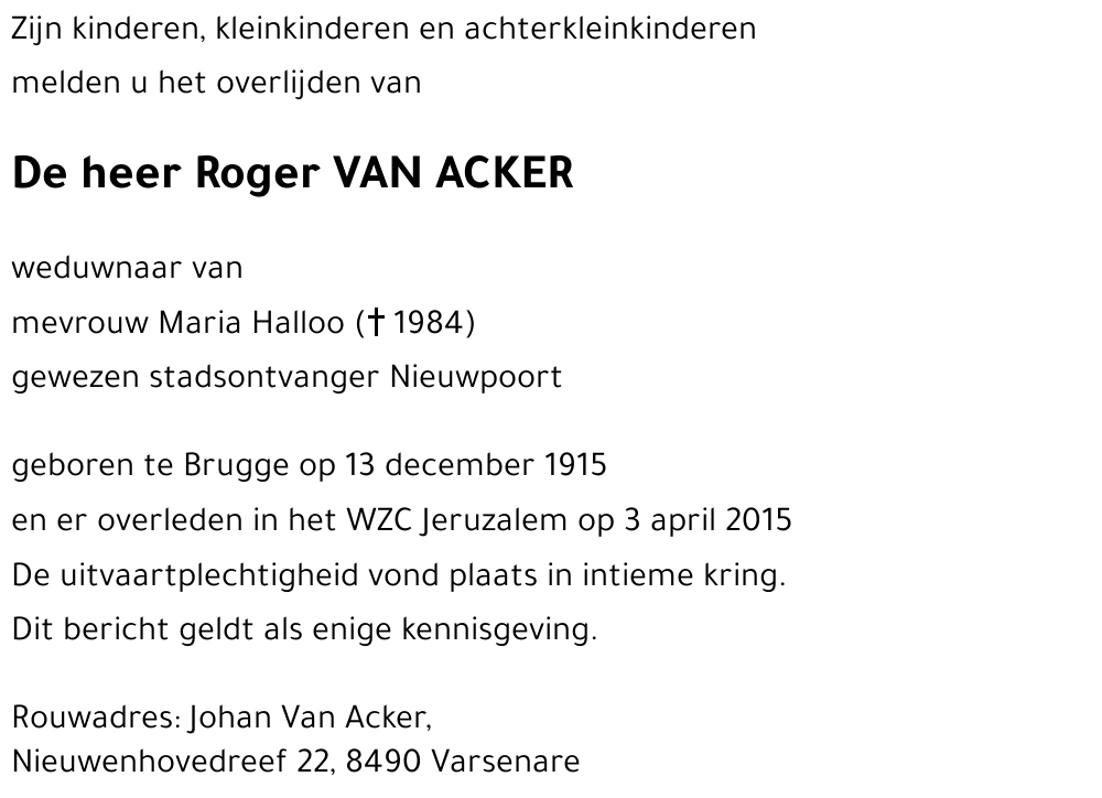 Roger VAN ACKER
