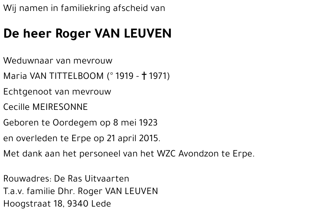 Roger VAN LEUVEN