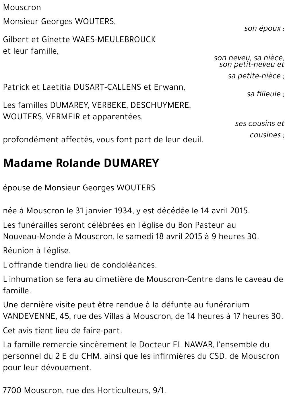 Rolande DUMAREY
