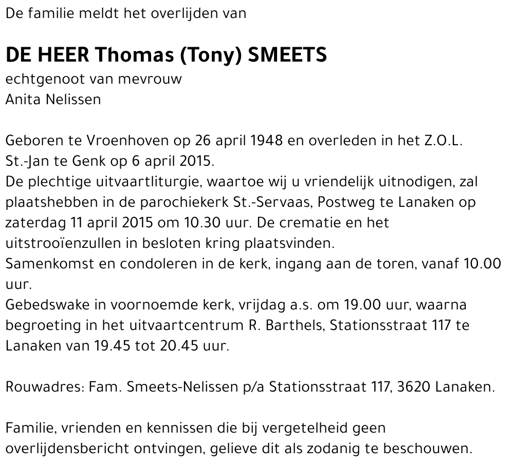 Thomas (Tony) Smeets