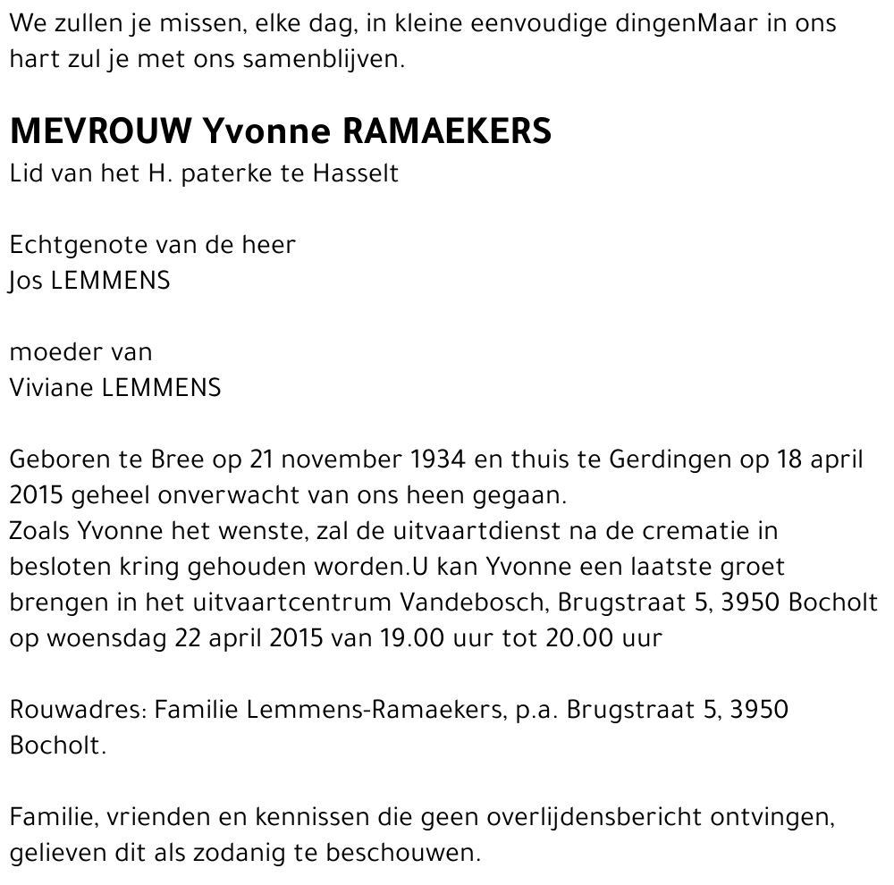 Yvonne RAMAEKERS