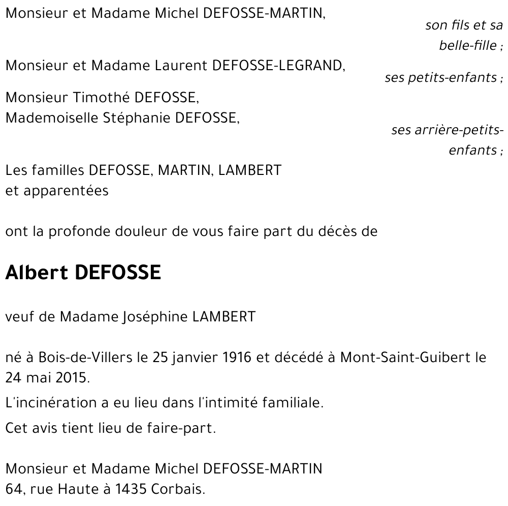 Albert DEFOSSE