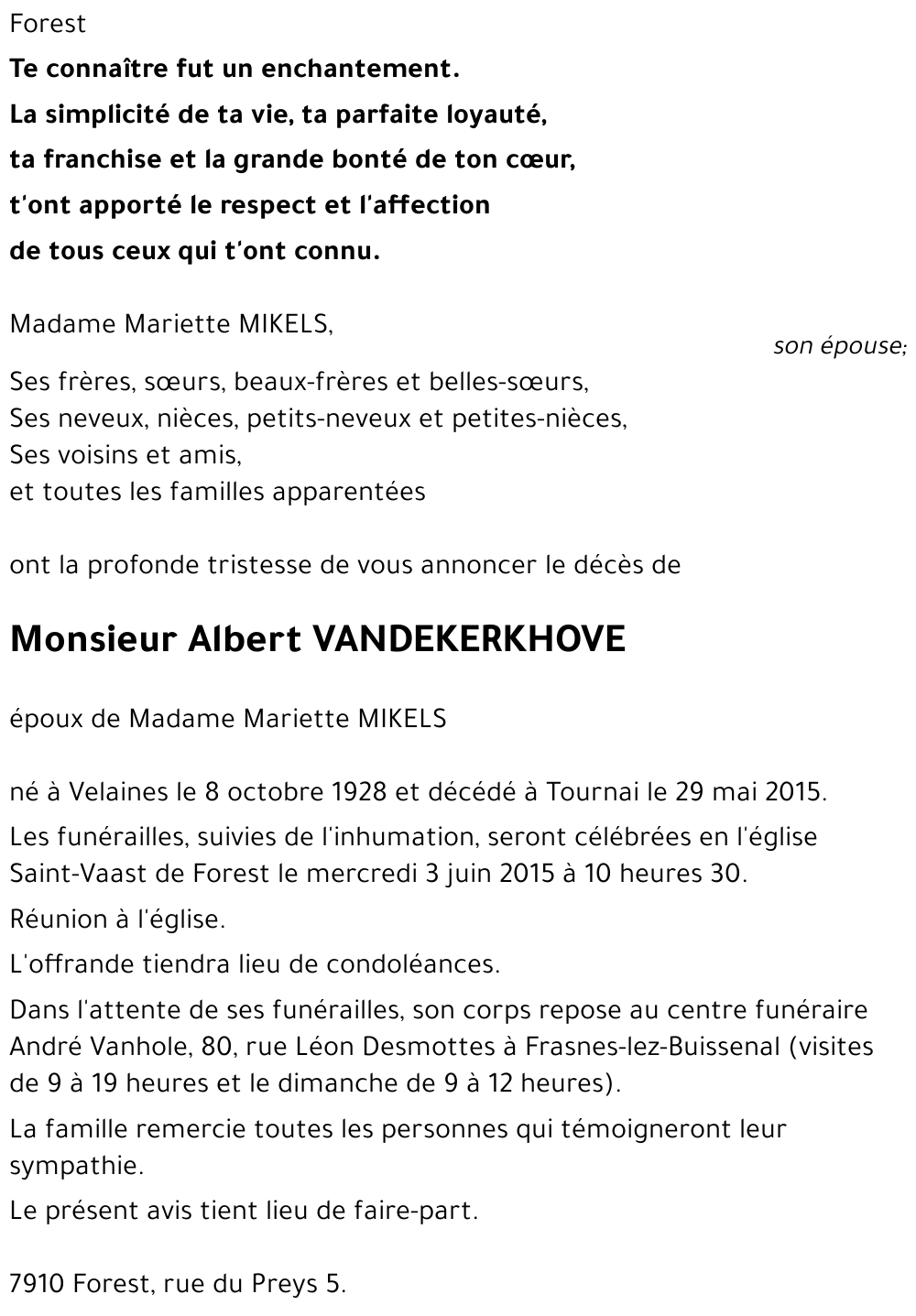 Albert VANDEKERKHOVE