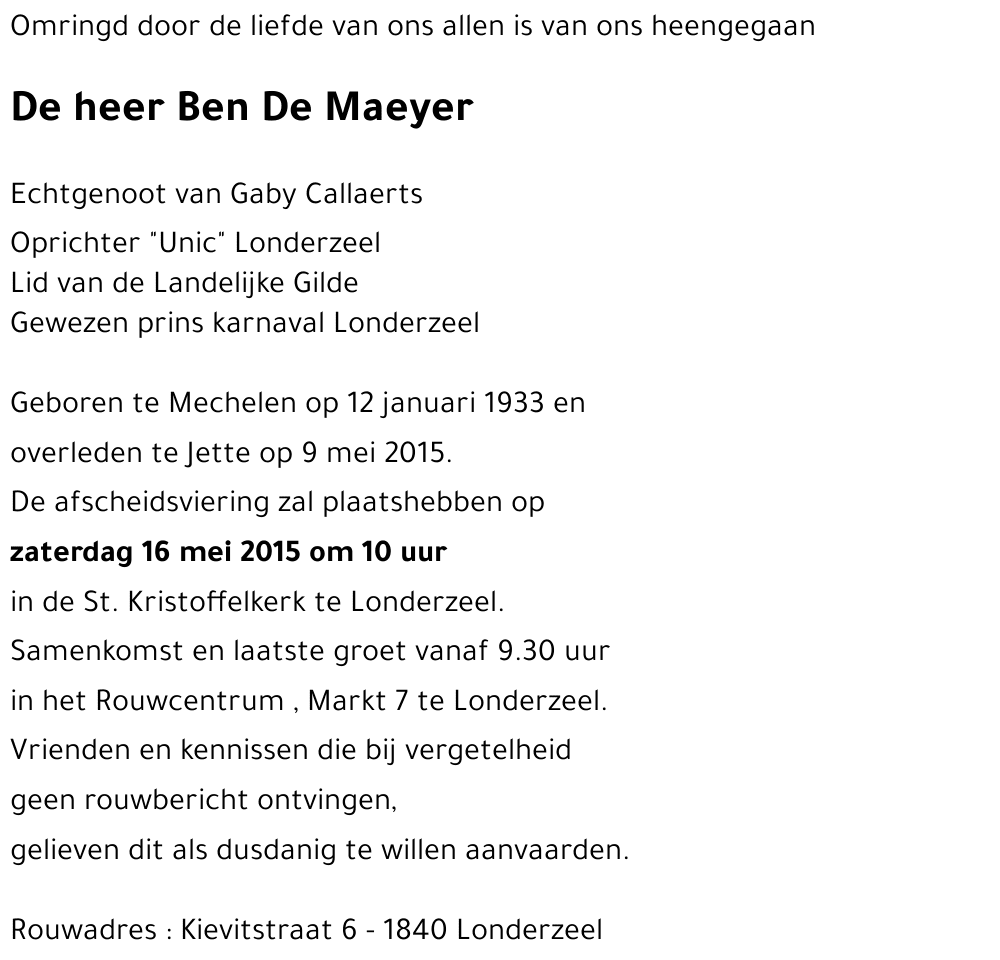Ben De Maeyer