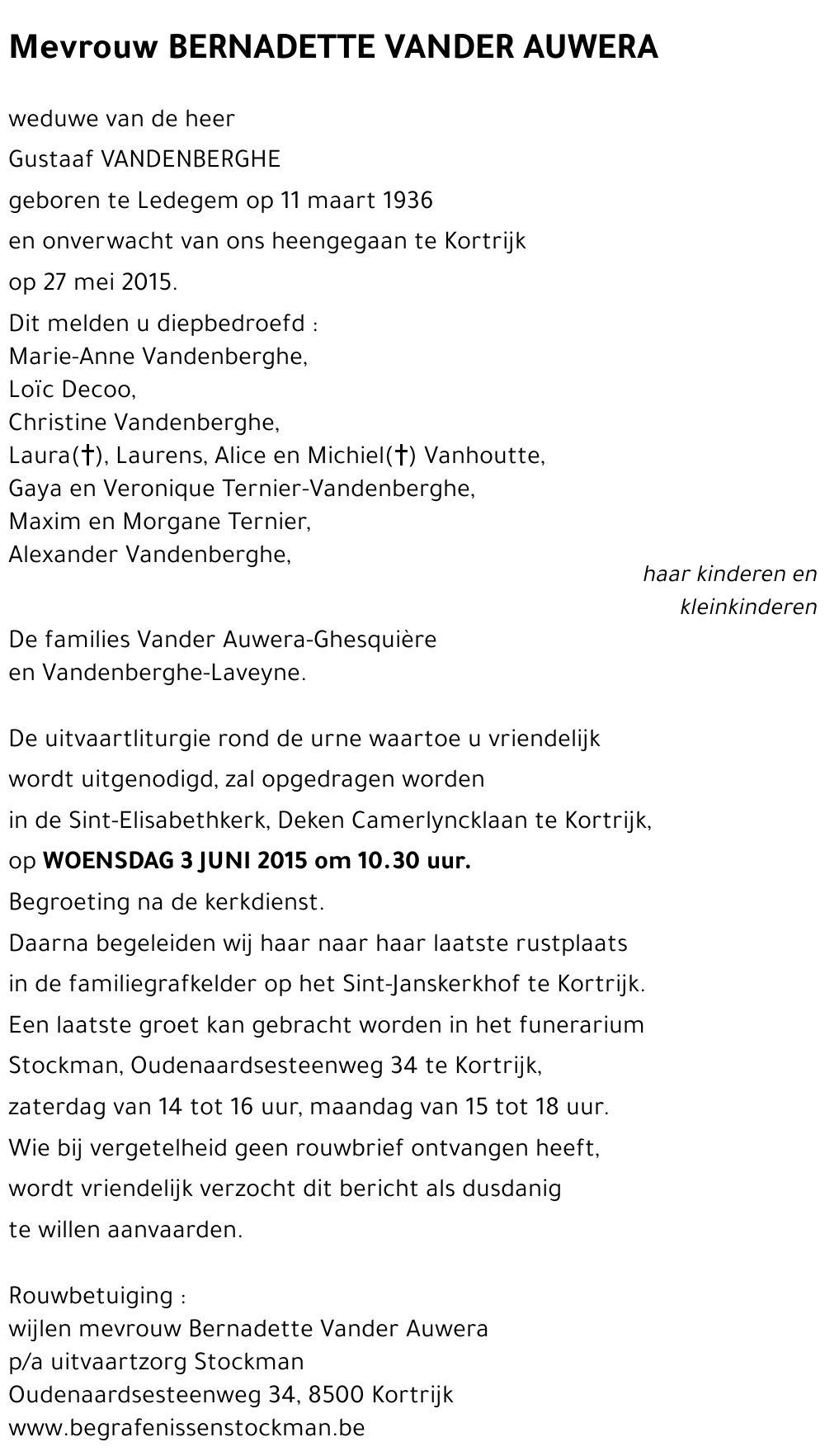 BERNADETTE VANDER AUWERA