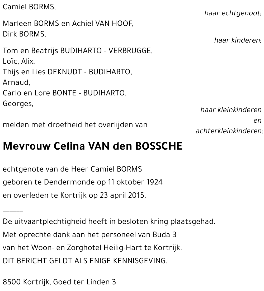 Celina VAN den BOSSCHE