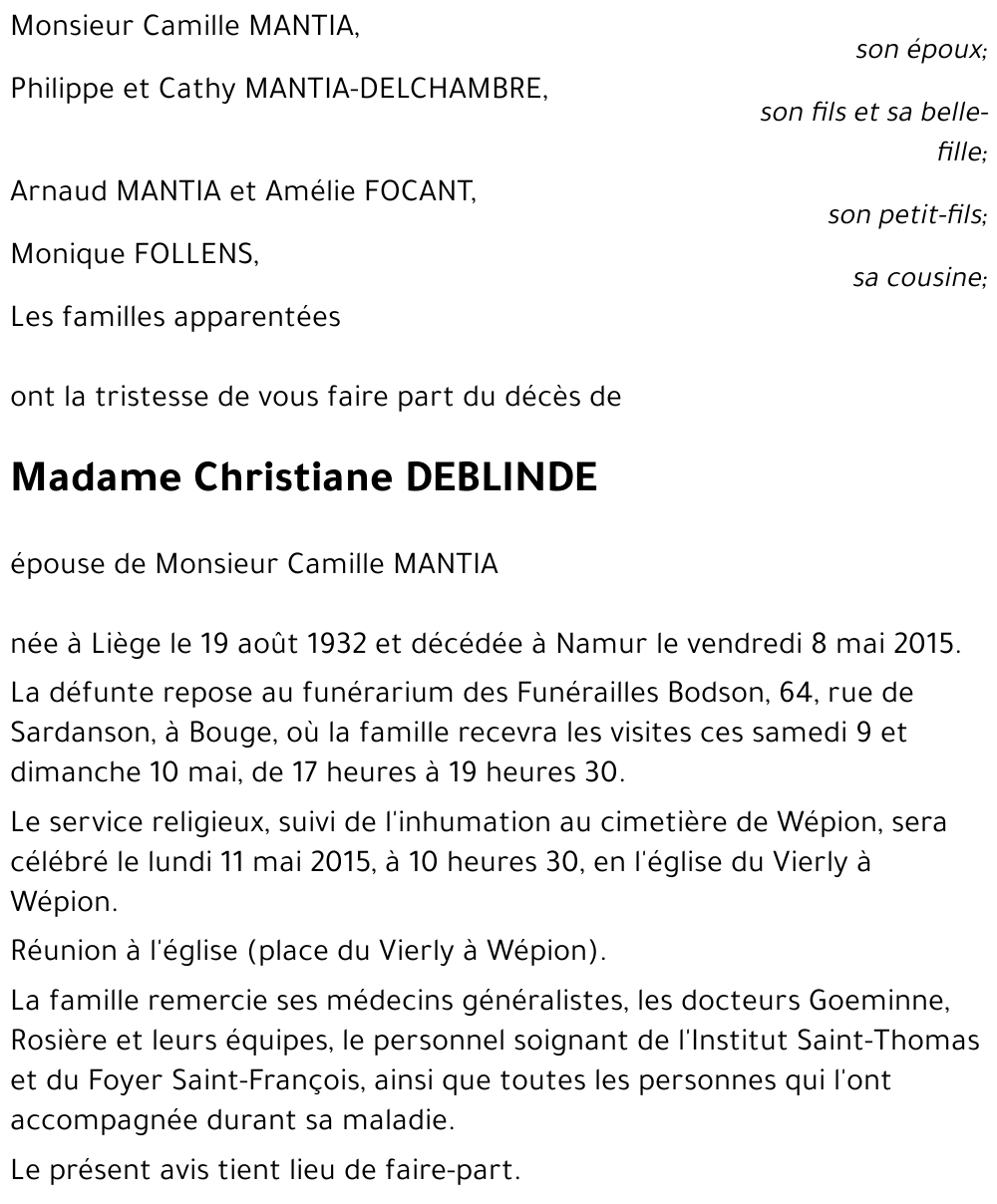 Christiane DEBLINDE