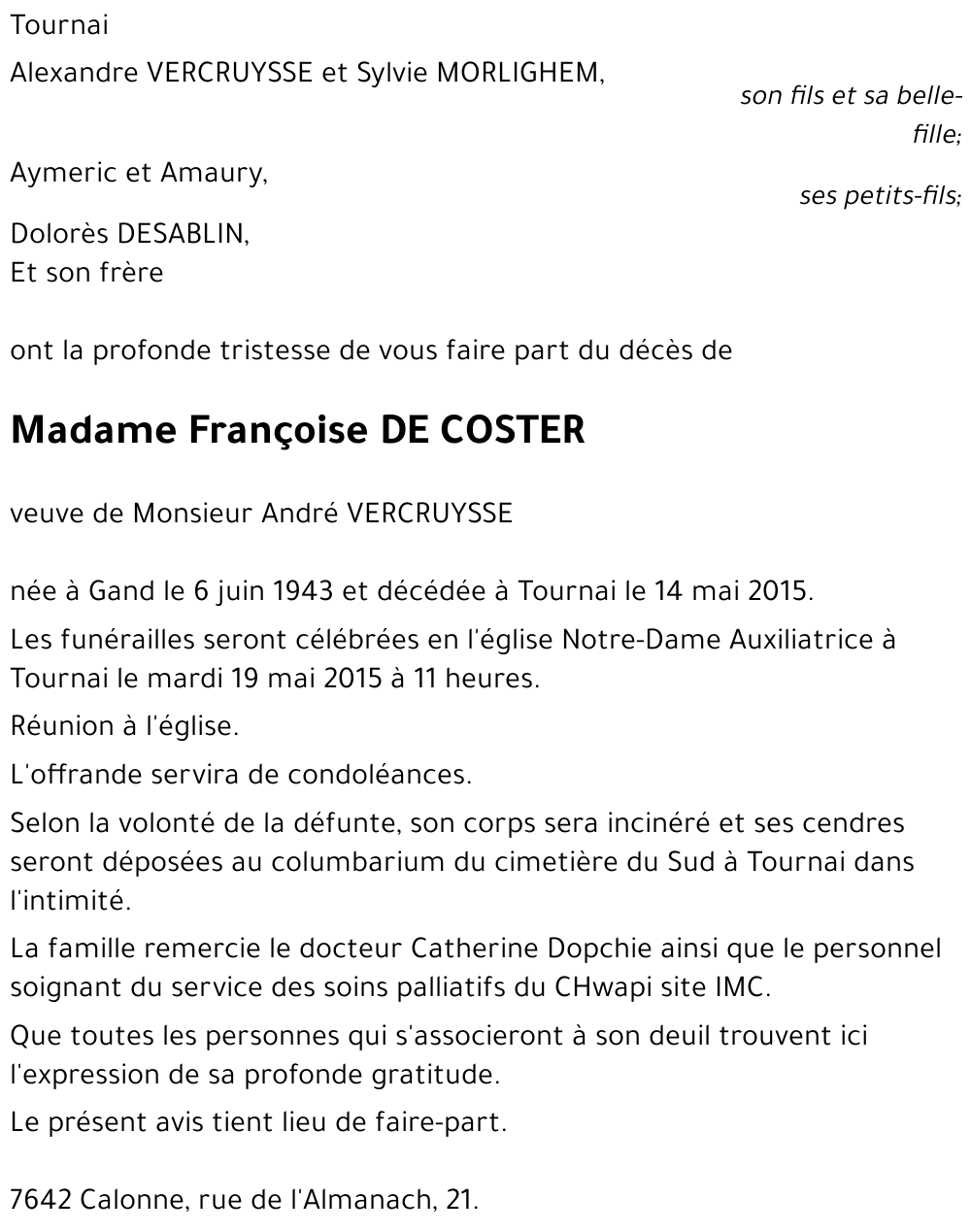 Françoise DE COSTER