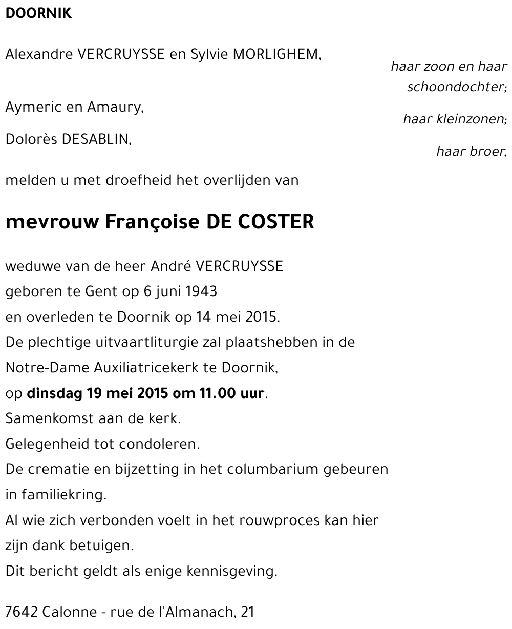 Françoise DE COSTER