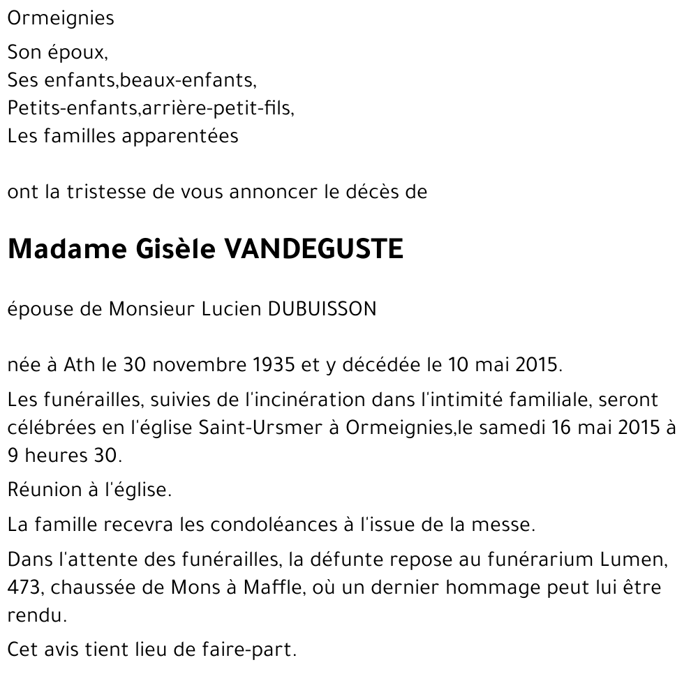 Gisèle VANDEGUSTE