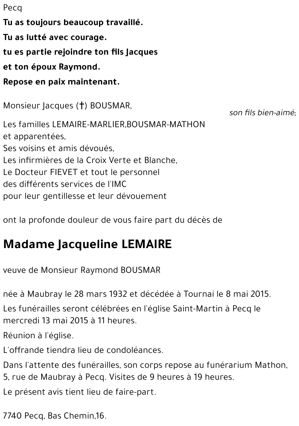 Jacqueline LEMAIRE