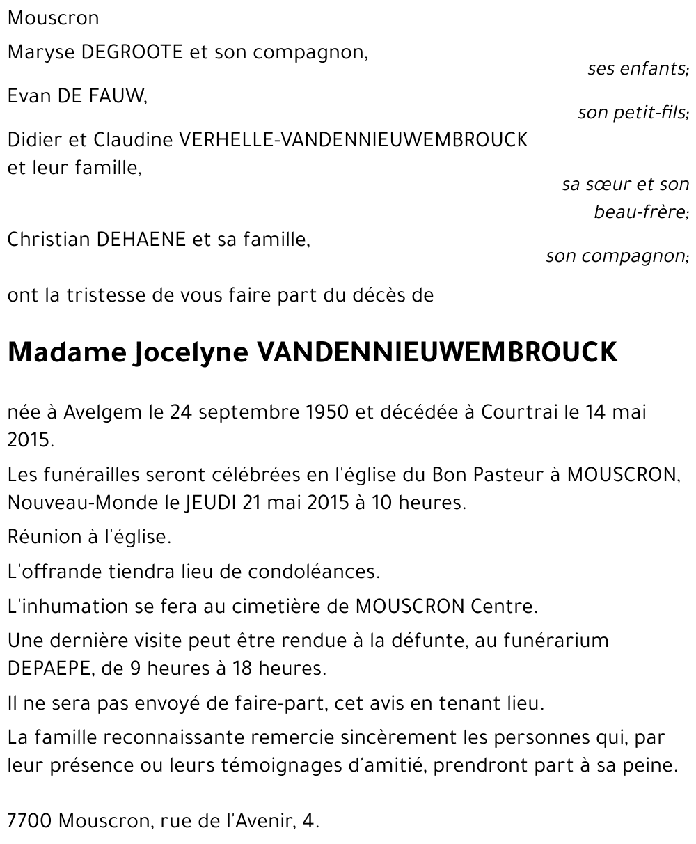 Jocelyne VANDENNIEUWEMBROUCK