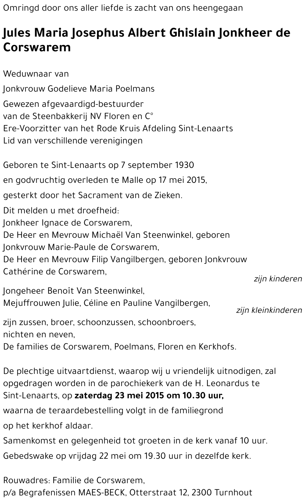 Jules Maria Josephus Albert Ghislain de Corswarem