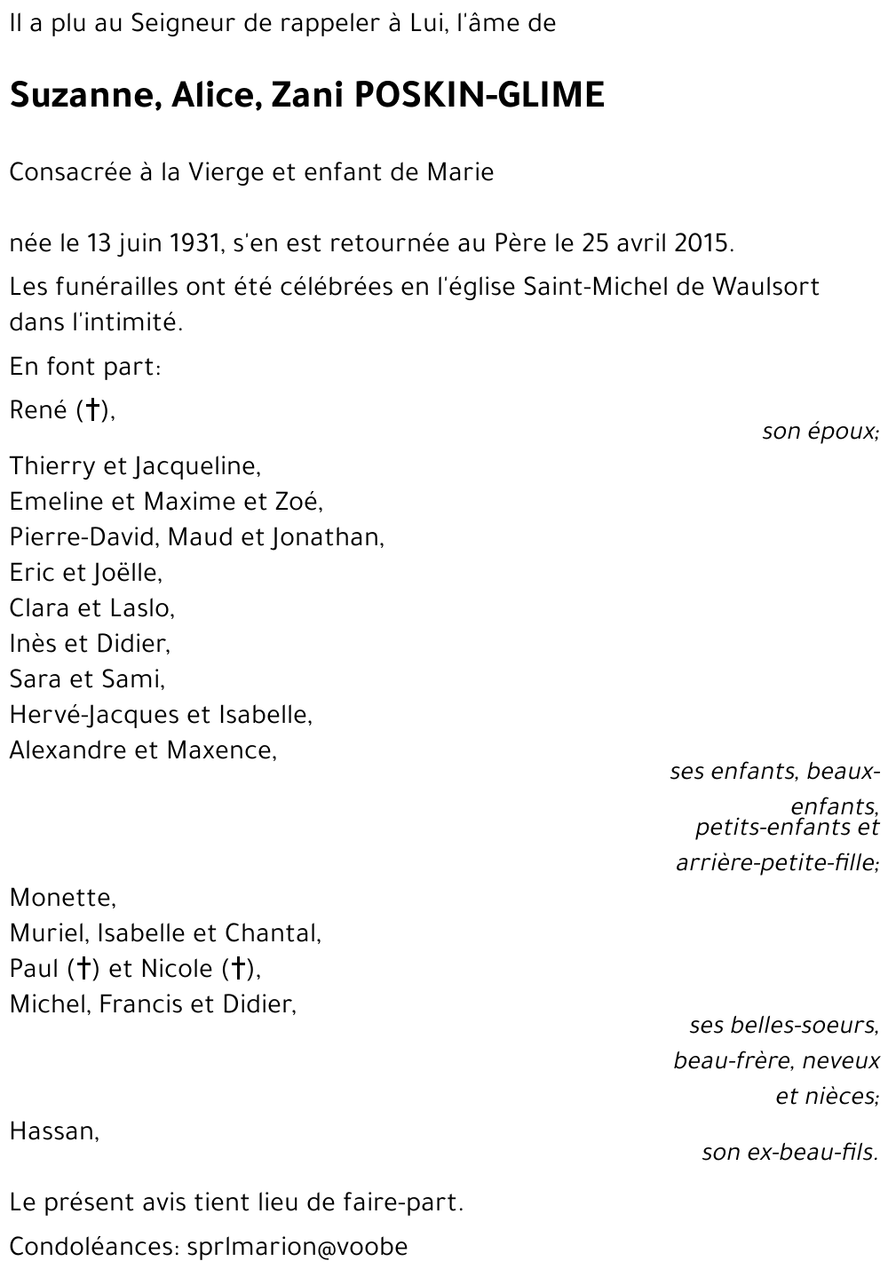 Suzanne, Alice, Zani POSKIN-GLIME