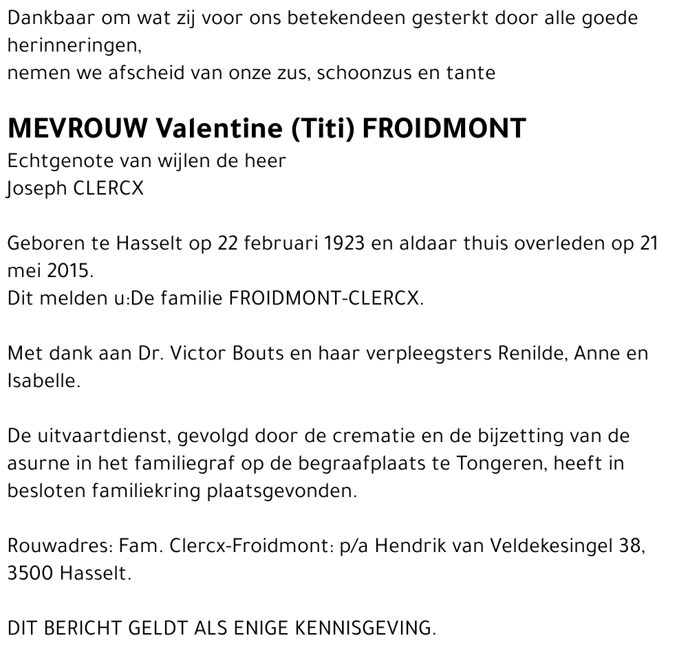 Valentine (Titi) Froidmont