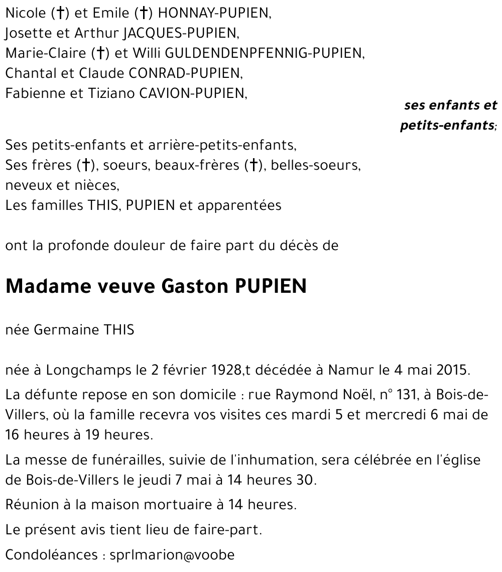 veuve Gaston PUPIEN