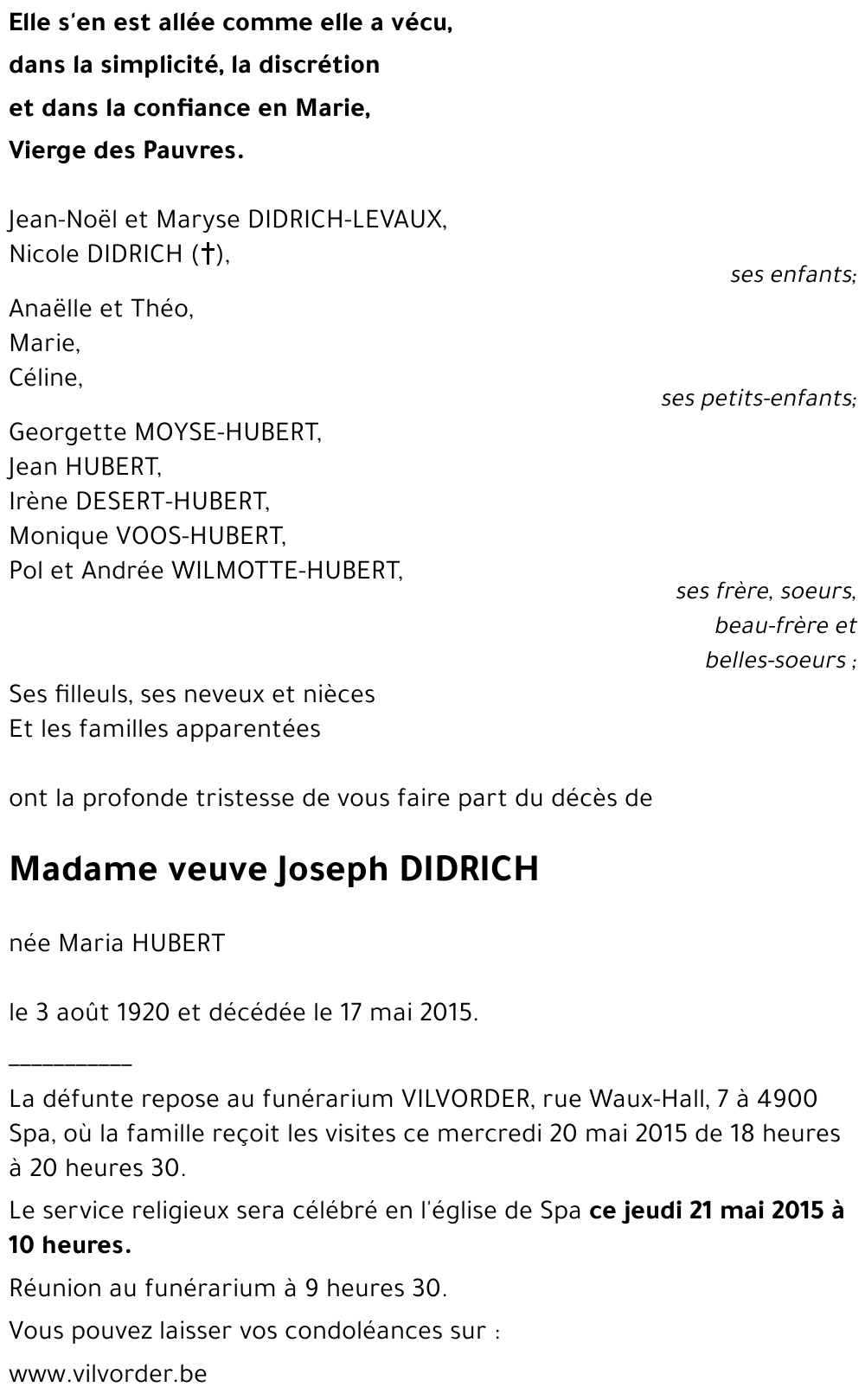 veuve Joseph DIDRICH