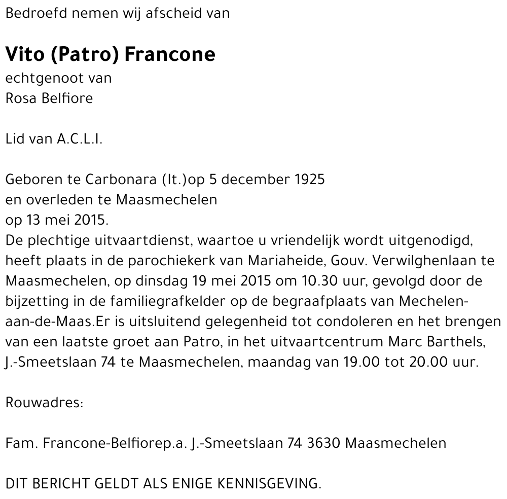 Vito (Patro) Francone